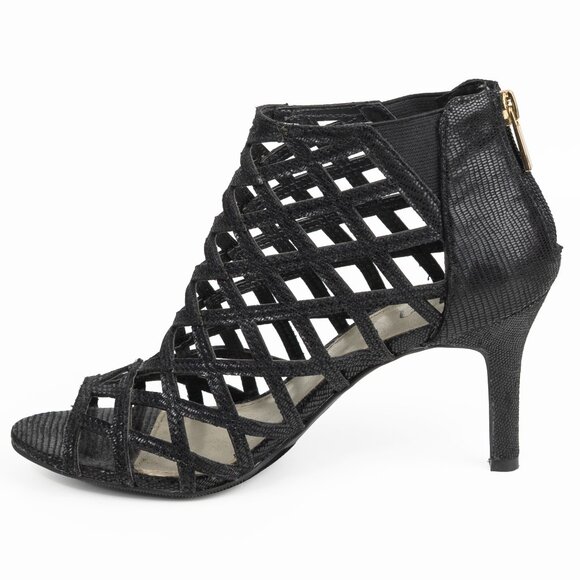 a.n.a Caroline Black Lattice Design Peep Toe High Heel Sandals Black 6.5 - Picture 7 of 14
